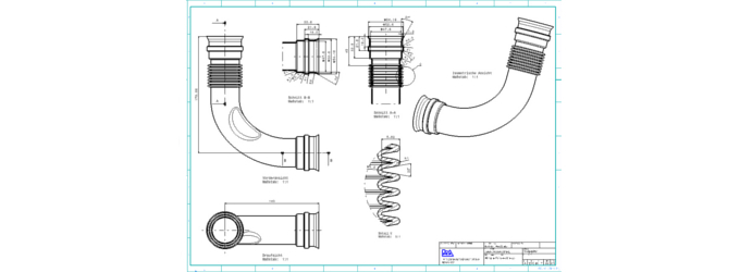 2D Zeichnungsableitung - Luftkanal mit Faltenbereich (Querschnitt rund)